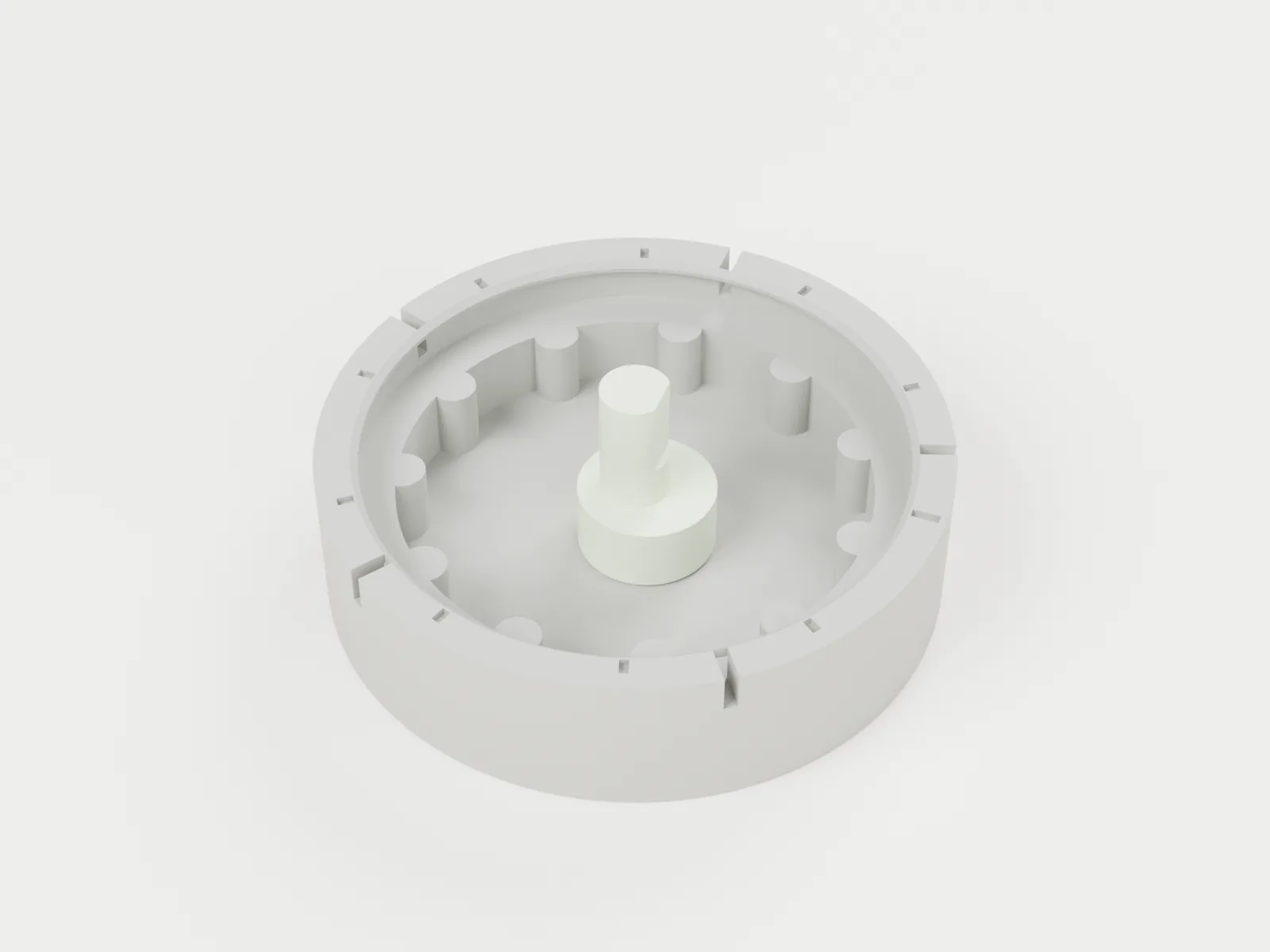 3D render of assembly step 1: cam onto the pivot